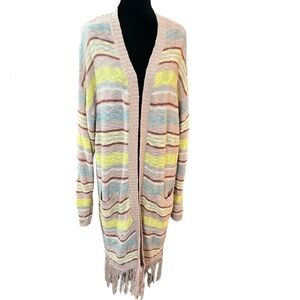 Wonderly Multicolor Striped Cardigan with Fringe